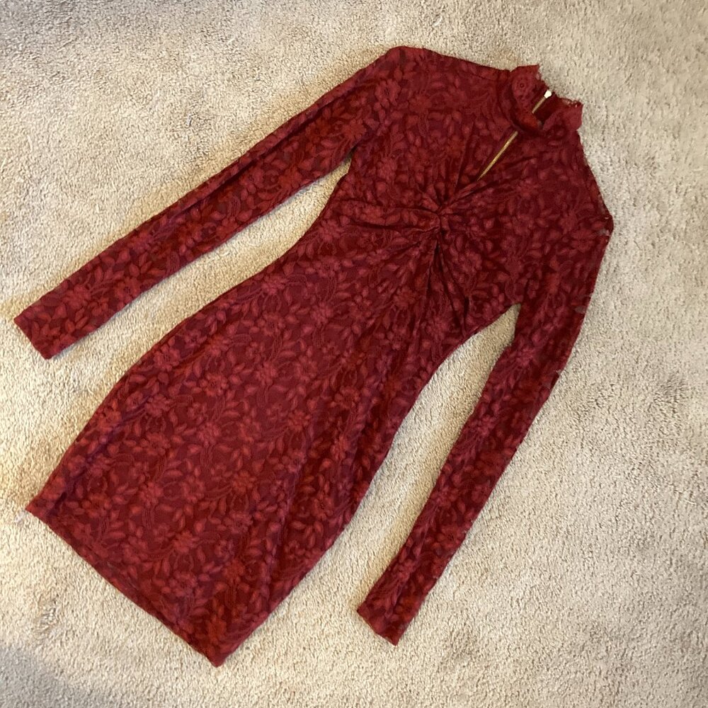 deep red lace long sleeve dress size XS - Picture 2 of 6